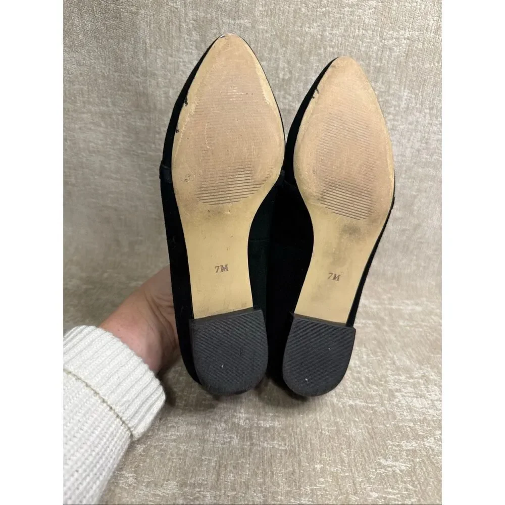 Talbots Women's Suede Leather Buckle Detail Slip-on Loafer Flats Black Size 7M